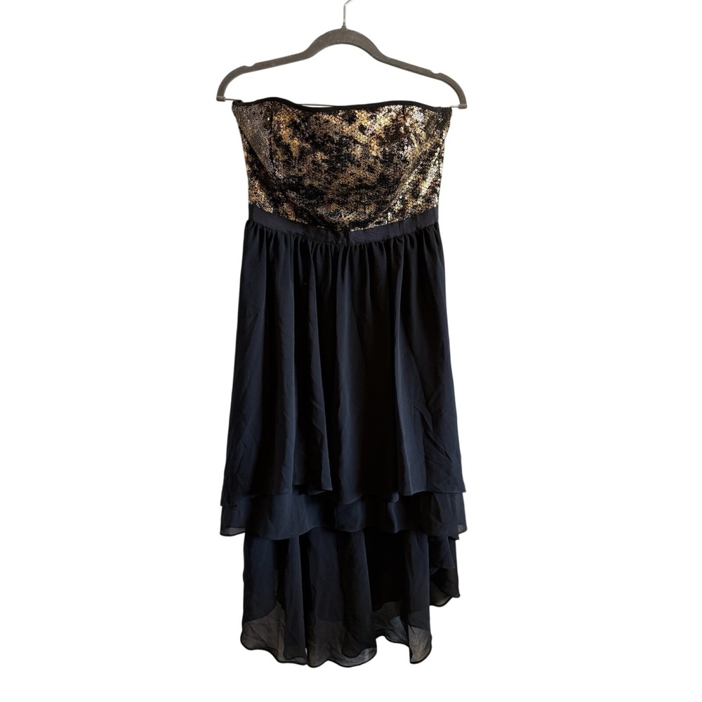 Nine West Black & Gold Sequin Strapless High-low Cocktail Dress Size 6